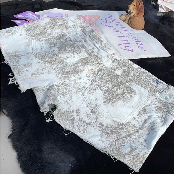 Flip Side 2 Sided Blue Jean Short Shorts Floral Gray Denim Frayed Hem Juniors 17 - Picture 12 of 16